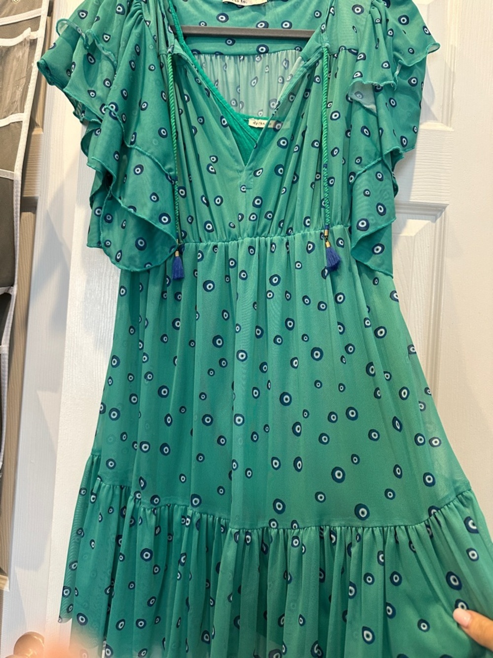 Green evil eye Printed Ruffle Mini Dress - Picture 4 of 5